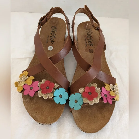 Shoes Sandals Biostep Leather Upper Multicolored Flowers Made In